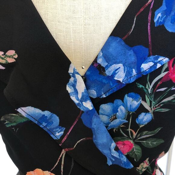 PARKER Black Floral Ruffled Mini Dress Small Colorful Glam NWT - Picture 7 of 7